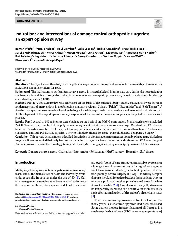 Indications and interventions of damage control orthopedic surgeries: an expert opinion survey 2020