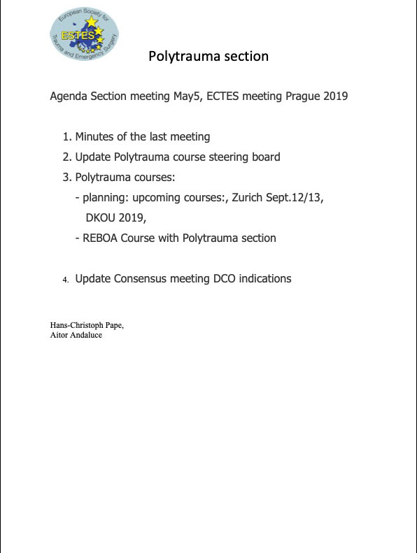 Section Meeting Agenda 2019
