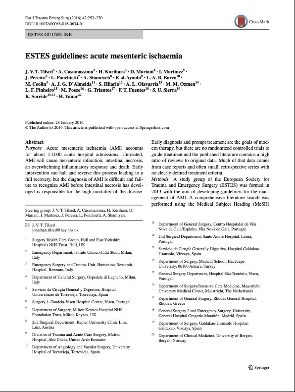 ESTES guidelines on Acute Mesenteric Ischaemia