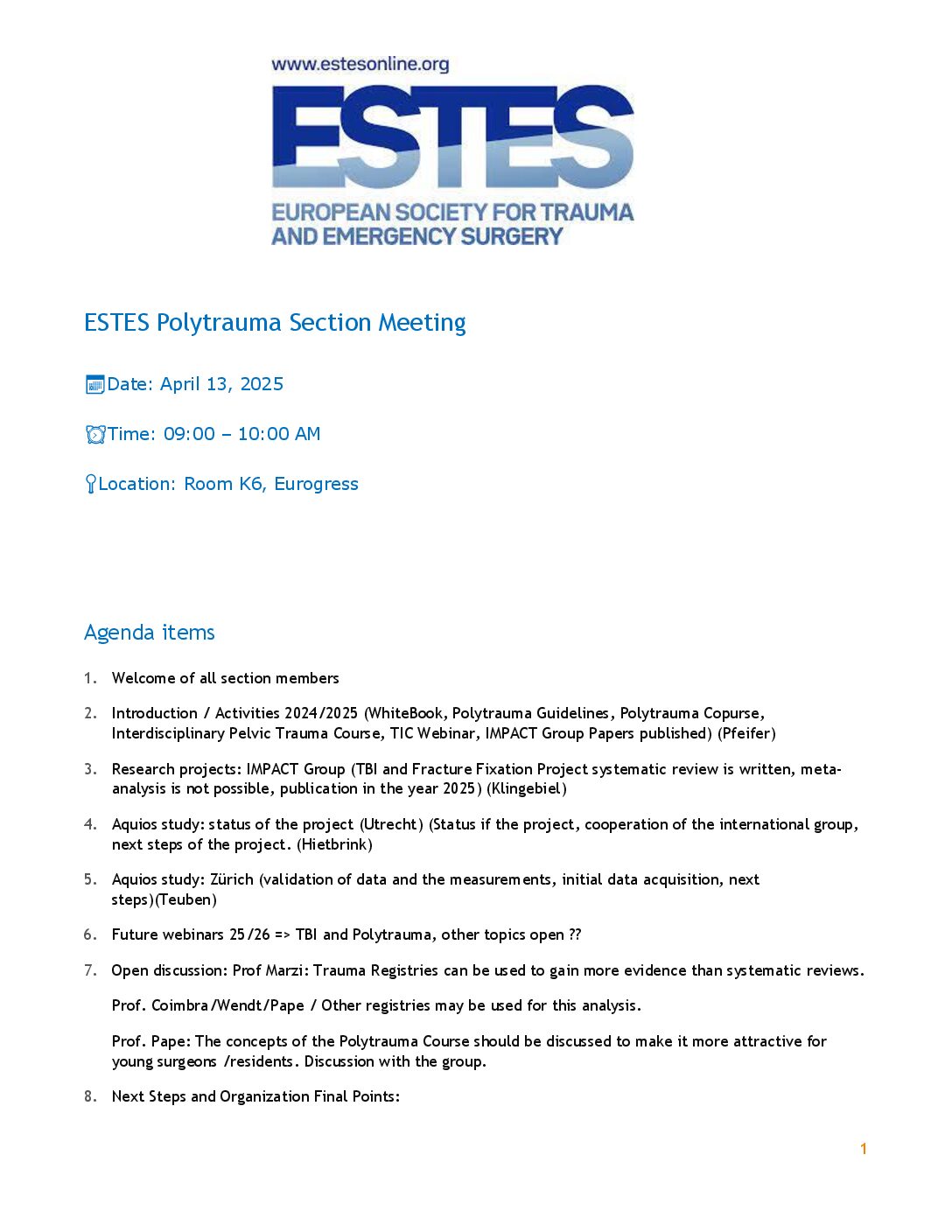 Section Meeting Minutes Aachen 2025