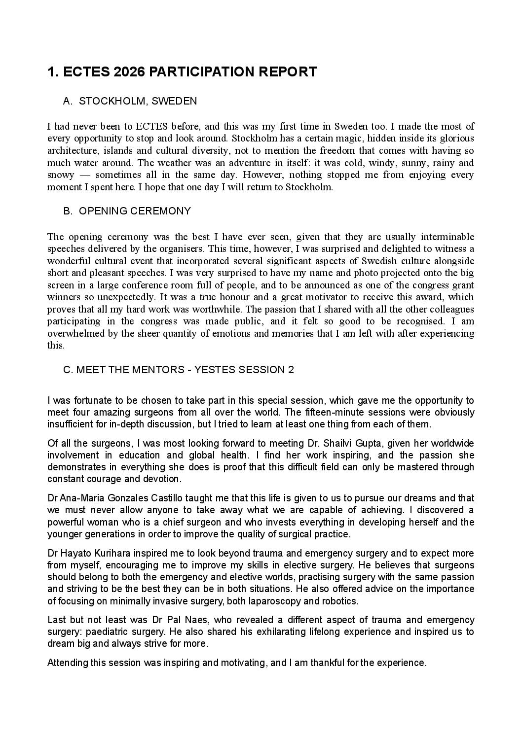 ECTES Congress Grant Report Roxana Radu